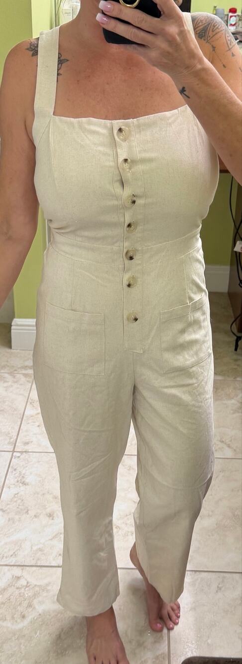 Lost + Wander neutral button-front linen-blend jumpsuit NWOT Small
